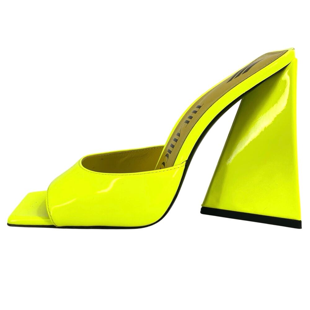 The Attico Devon Mules Neon Yellow Heel Square Toe Leather Party Shoe EU 37 US 7 - Picture 4 of 14